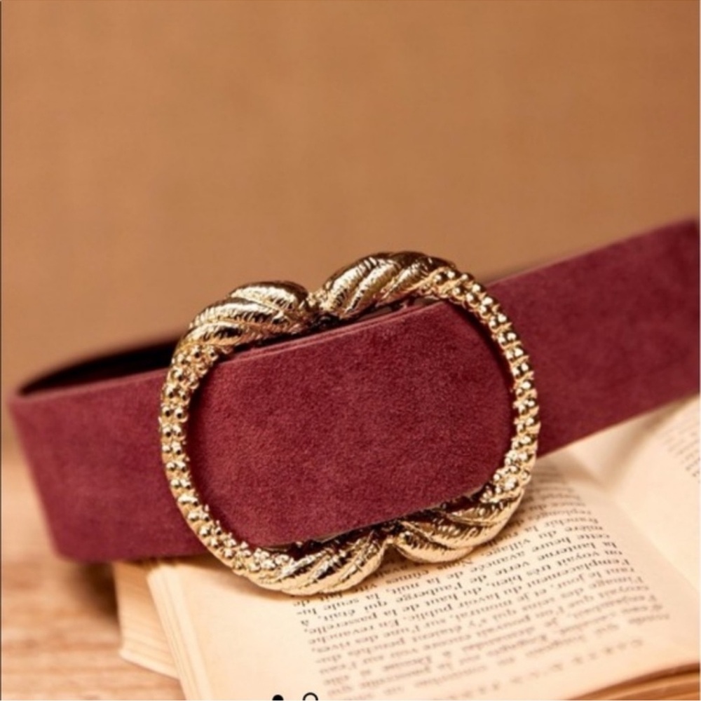 Sezane Burgundy Belt with Gold Buckle